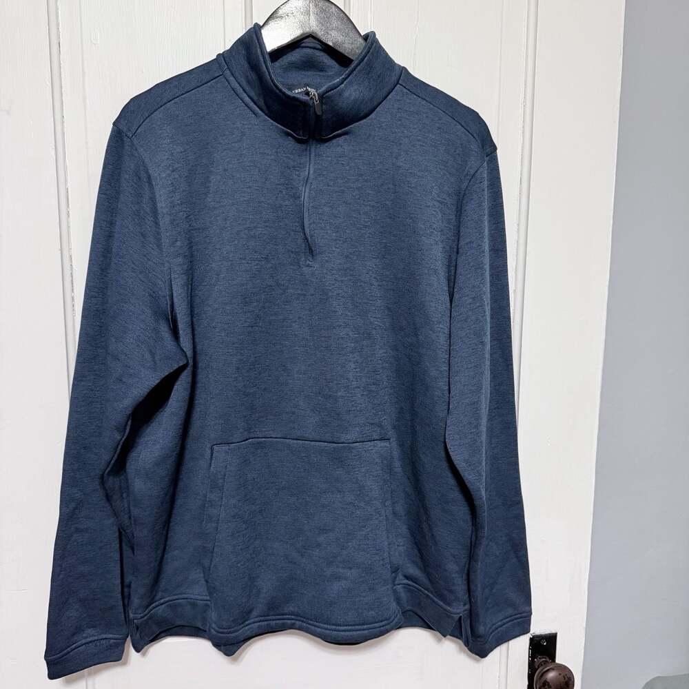 Men's Blue Melange Fleece Quarter-Zip Pullover Sweatshirt flawed XL

A8